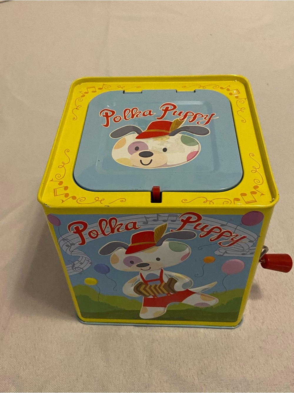 Schilling Polka Puppy Jack in the Box Toy, used